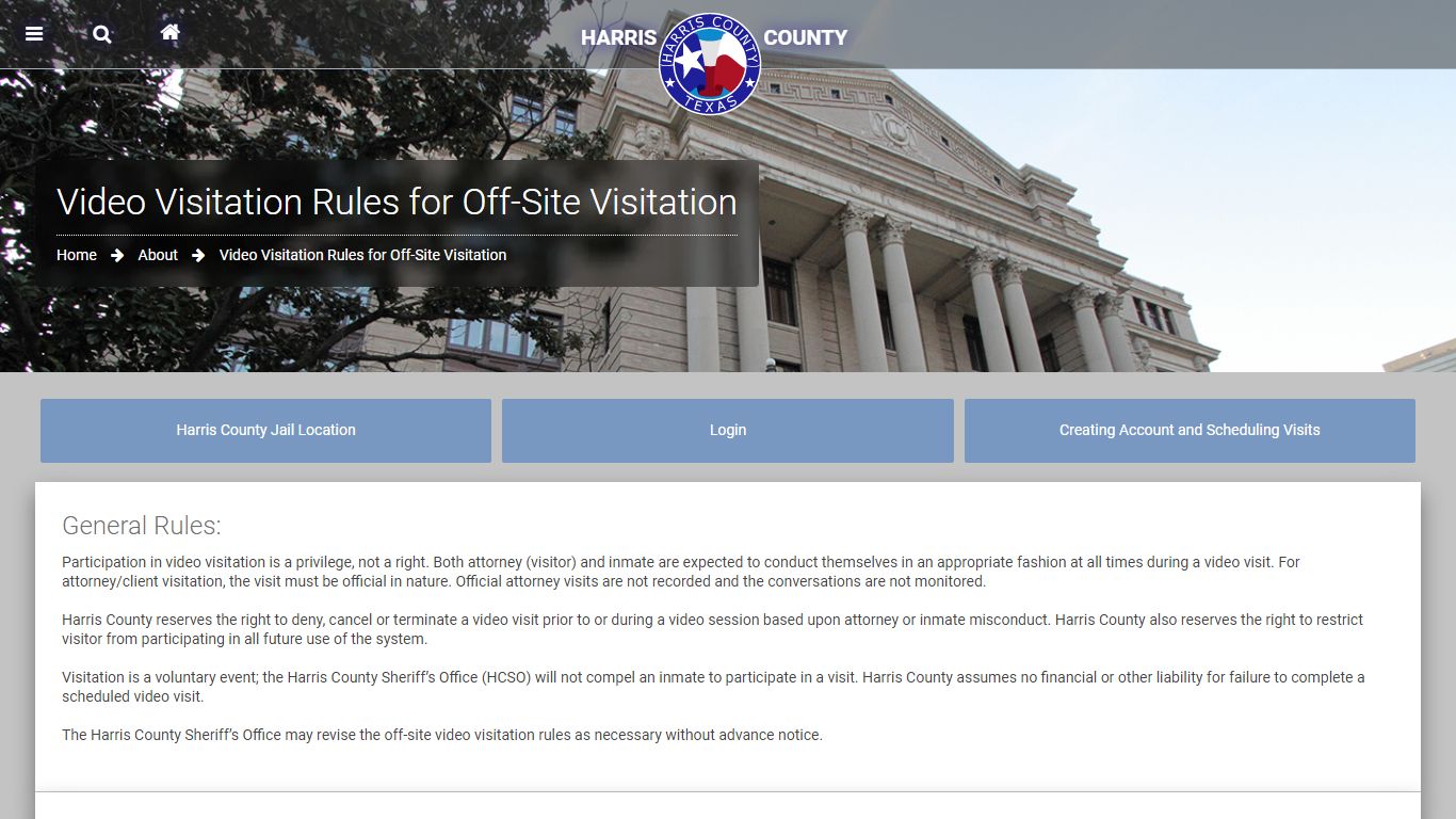 Video Visitation Rules for Off-Site Visitation - Harris County